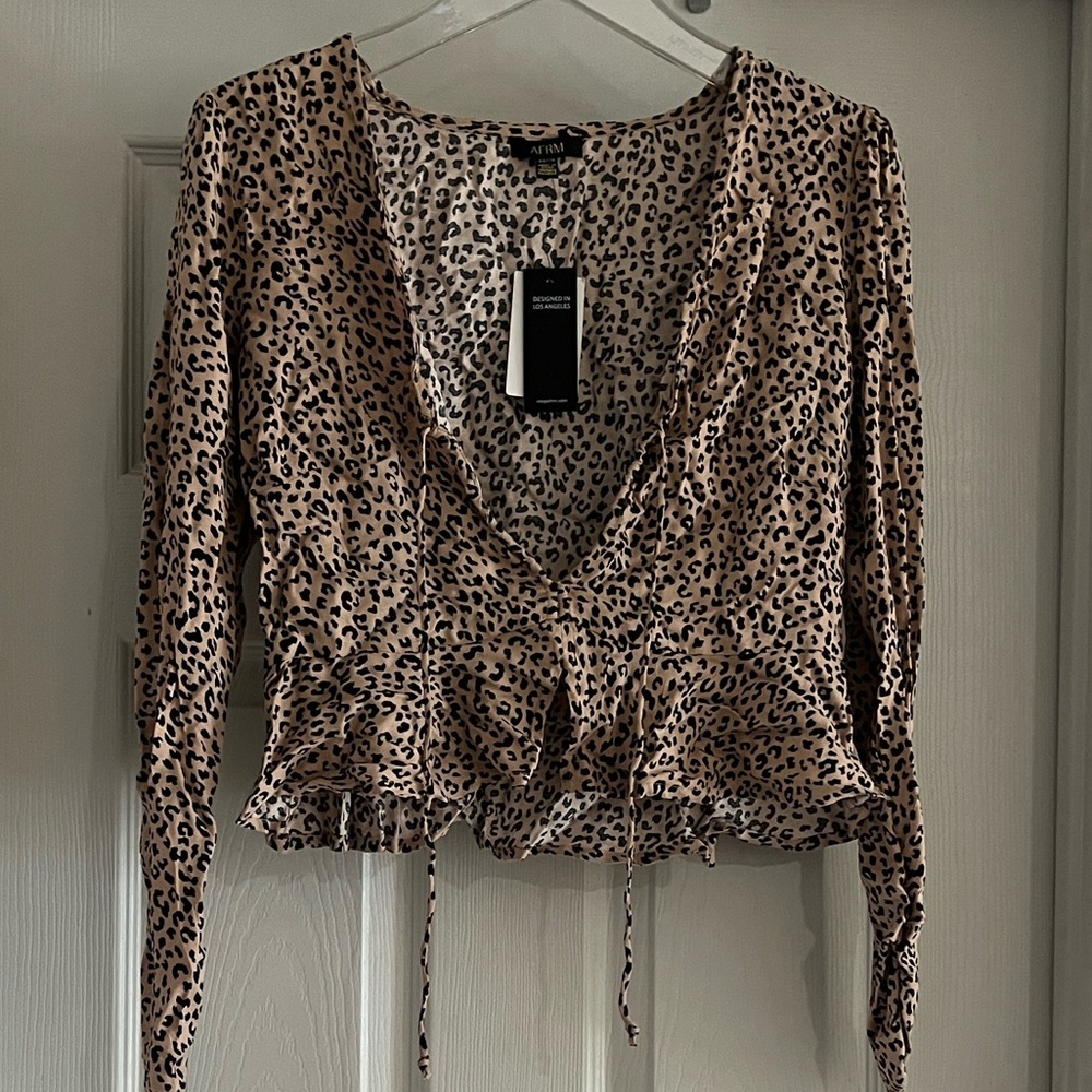 AFRM Leopard Print V-Neck Women's Top Size XS NWT